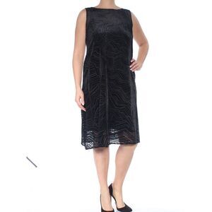ALFANI Womens Black Printed Sleeveless Below The Knee Shift Dress Size: 14